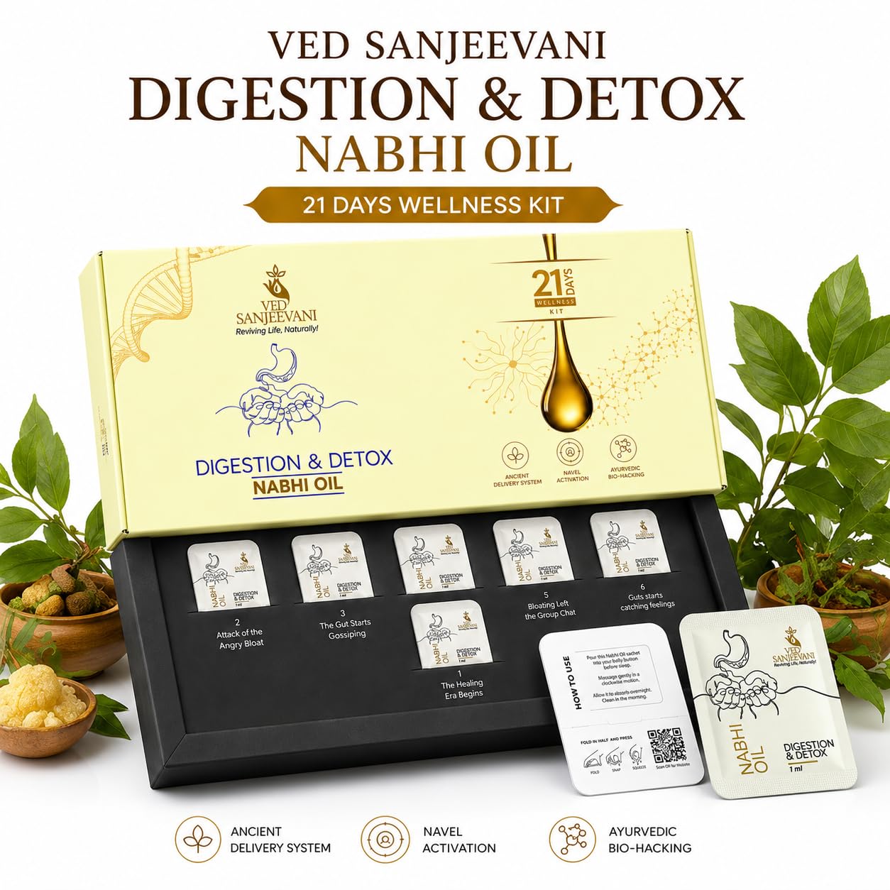 VED SANJEEVANI Nabhi Oil, Ayurvedic Herbal Oil with Hing and Ajwain, 30ml, Belly Button Oil - packaging (12)