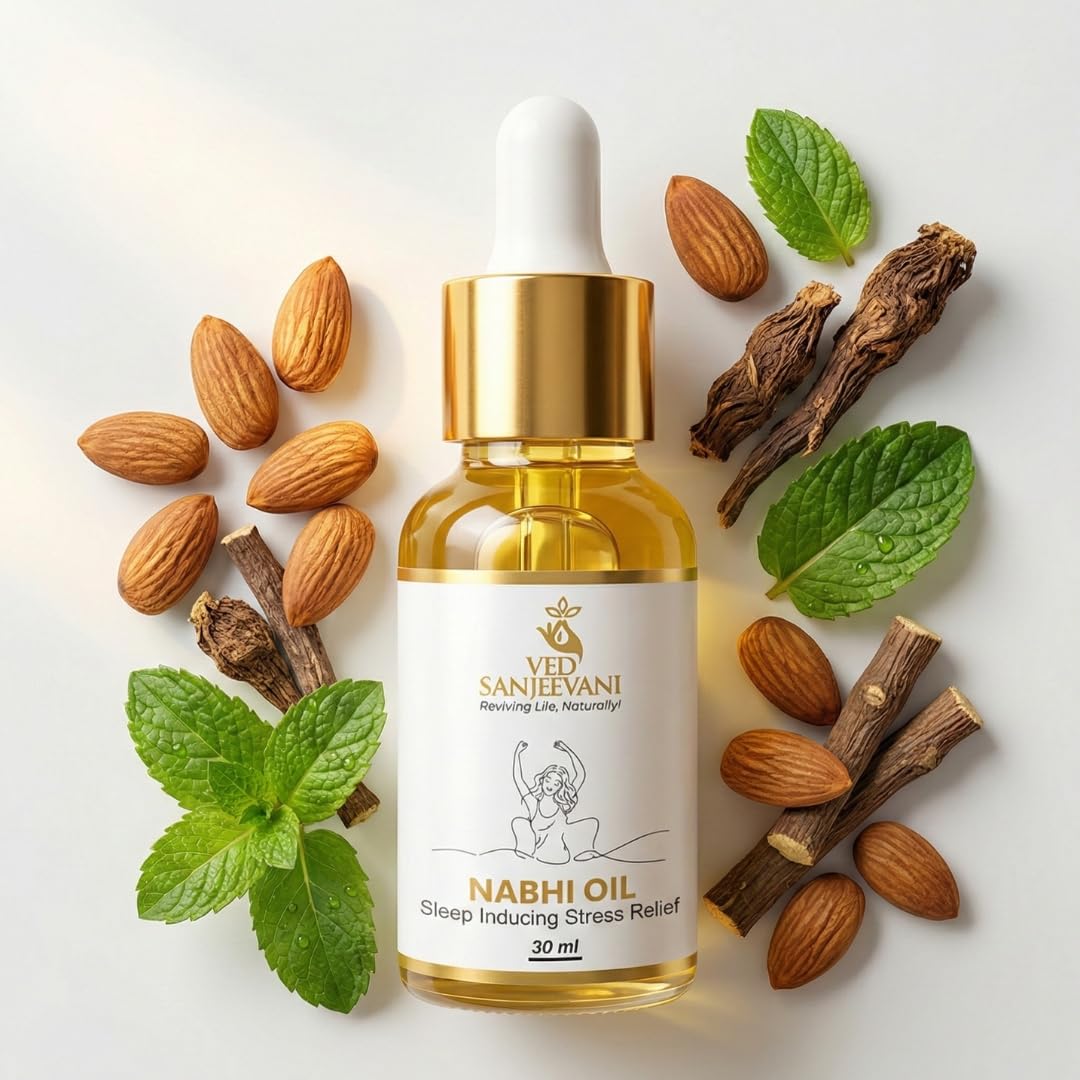 VED SANJEEVANI Nabhi Oil with Lavender & Brahmi, 30ml, Ayurvedic Essential Oil - label detail (11)