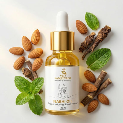 VED SANJEEVANI Nabhi Oil with Lavender & Brahmi, 30ml, Ayurvedic Essential Oil - label detail (11)