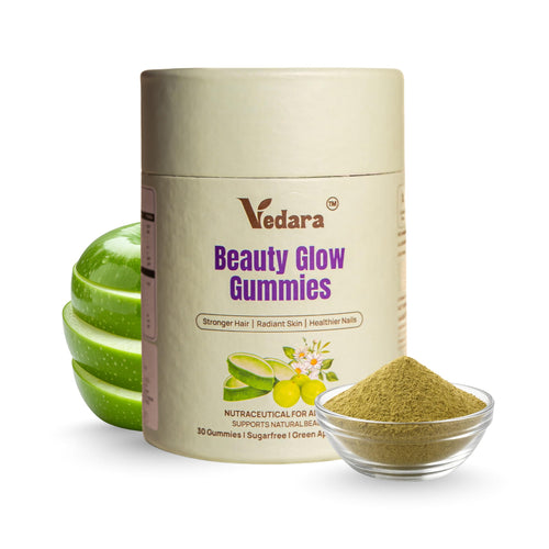 Vedara Beauty Glow Gummies, 30 Sugar-Free Gummies, Green Apple Flavour, Vegetarian Dietary Supplement