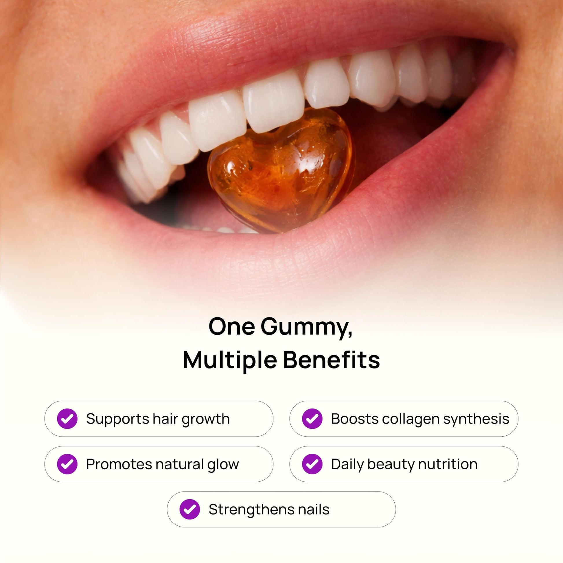 Vedara Beauty Glow Gummies, 30 Sugar-Free Gummies, Green Apple Flavour, Vegetarian Dietary Supplement - front view