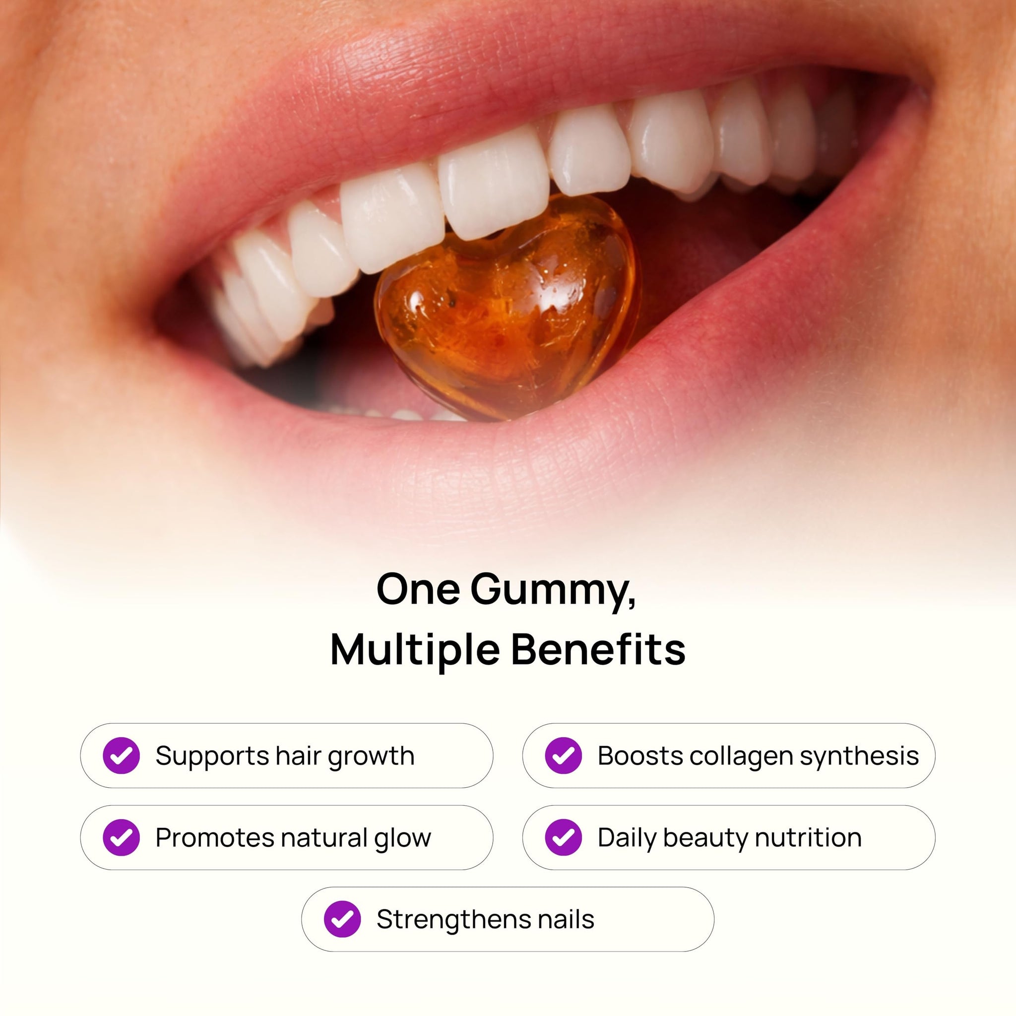 Vedara Beauty Glow Gummies, 30 Sugar-Free Gummies, Green Apple Flavour, Vegetarian Dietary Supplement - front view