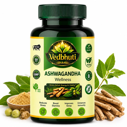 VEDBHUTI Ashwagandha Capsules 500mg, 60 Count, Vegan Herbal Supplement, Non-GMO