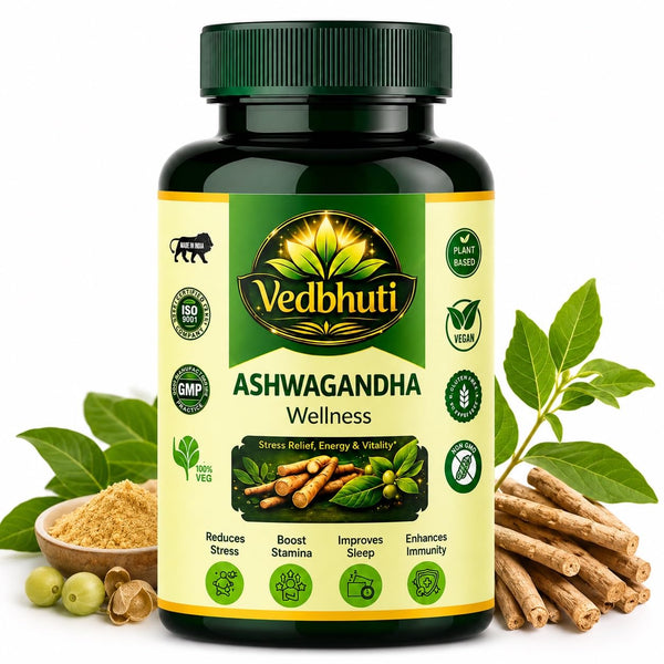 VEDBHUTI Ashwagandha Capsules 500mg, 60 Count, Vegan Herbal Supplement, Non-GMO