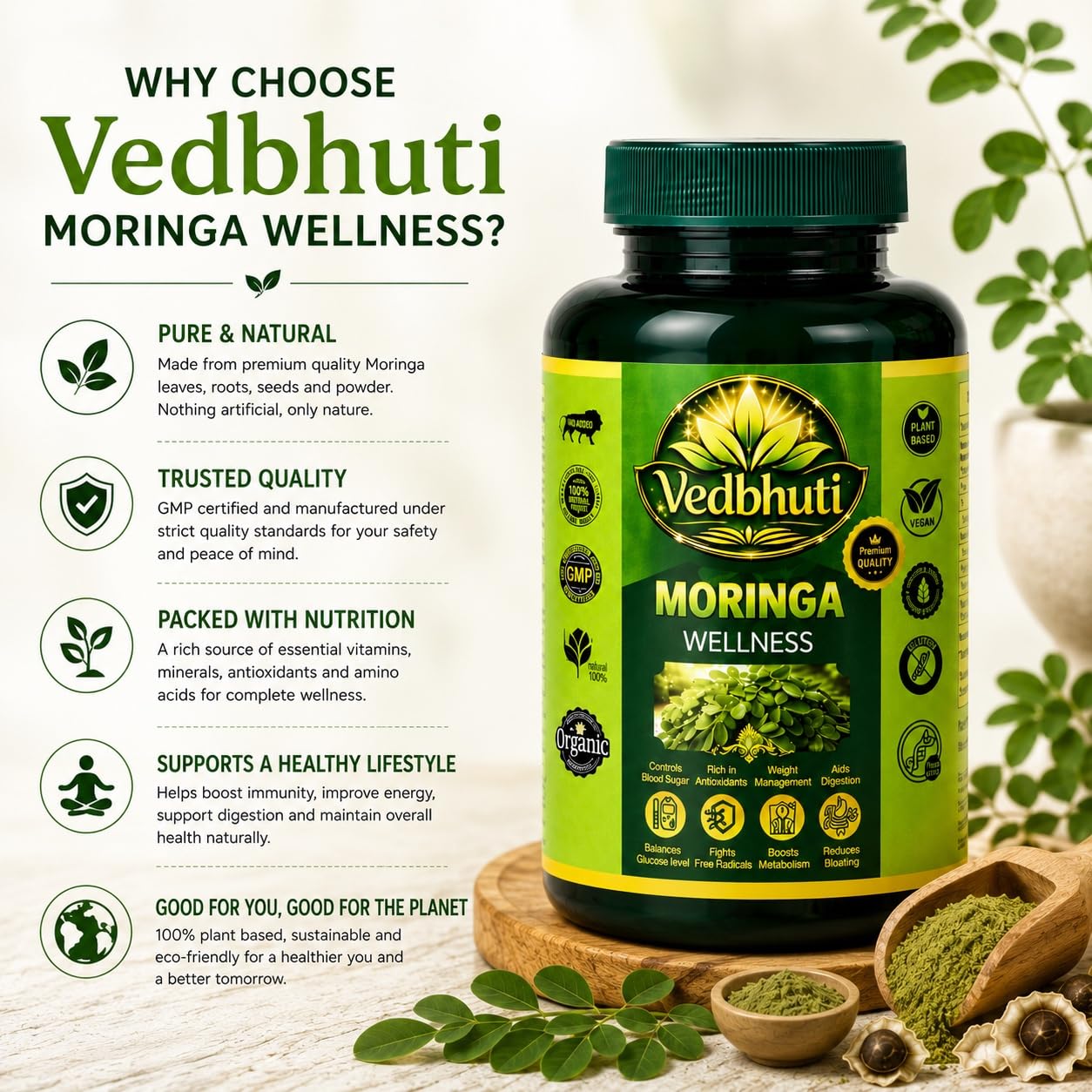 VEDBHUTI Ashwagandha Capsules 500mg, 60 Count, Vegan Herbal Supplement, Non-GMO - label detail (14)
