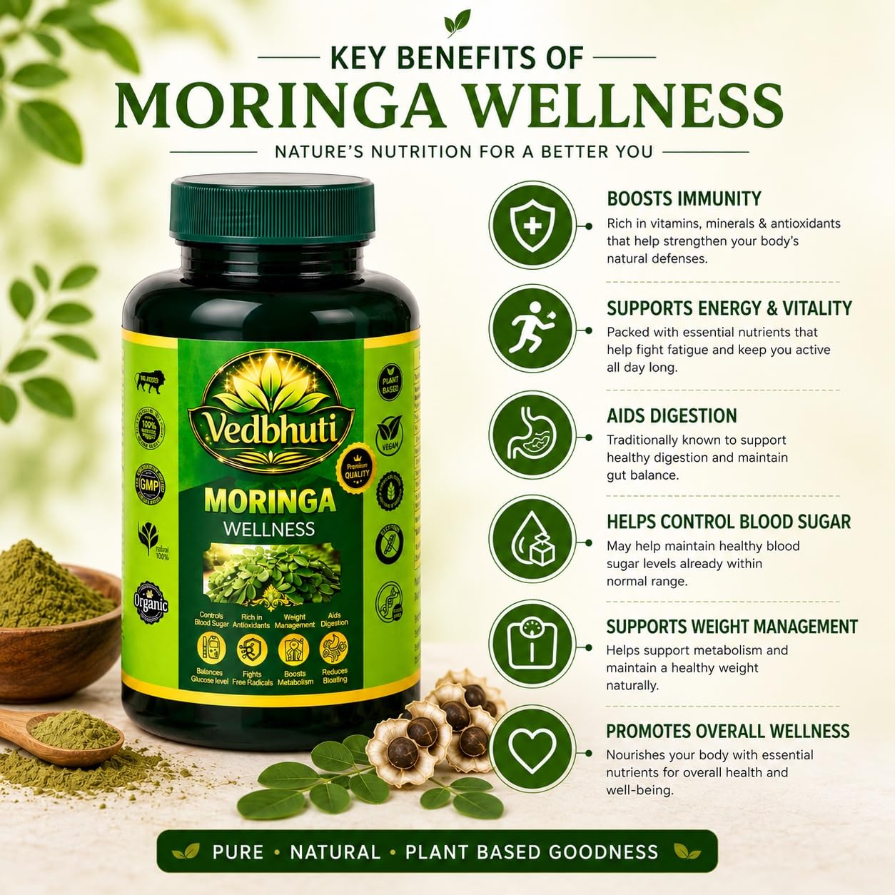 VEDBHUTI Ashwagandha Capsules 500mg, 60 Count, Vegan Herbal Supplement, Non-GMO - ingredients panel (15)