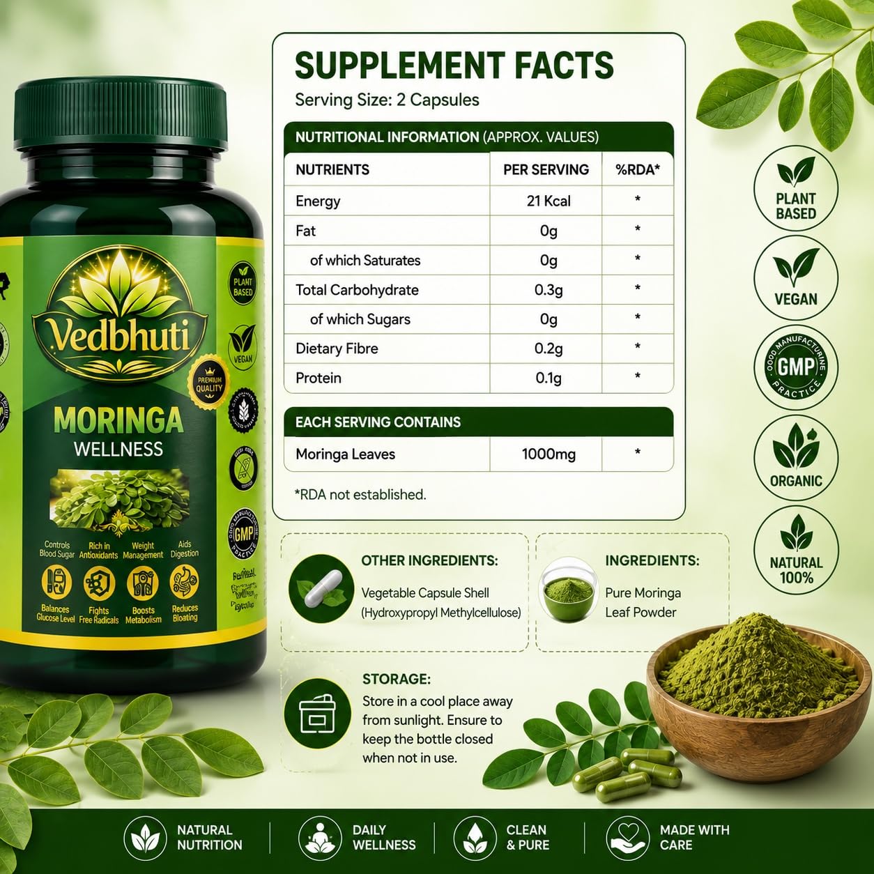 VEDBHUTI Ashwagandha Capsules 500mg, 60 Count, Vegan Herbal Supplement, Non-GMO - close-up detail (16)
