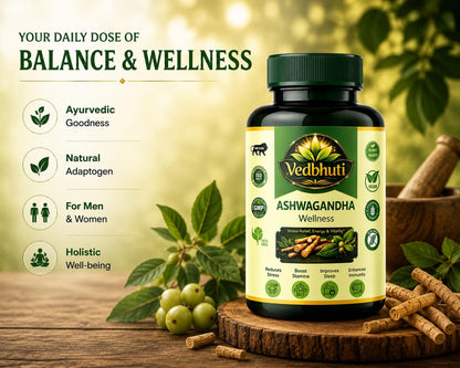 VEDBHUTI Ashwagandha Capsules 500mg, 60 Count, Vegan Herbal Supplement, Non-GMO - packaging