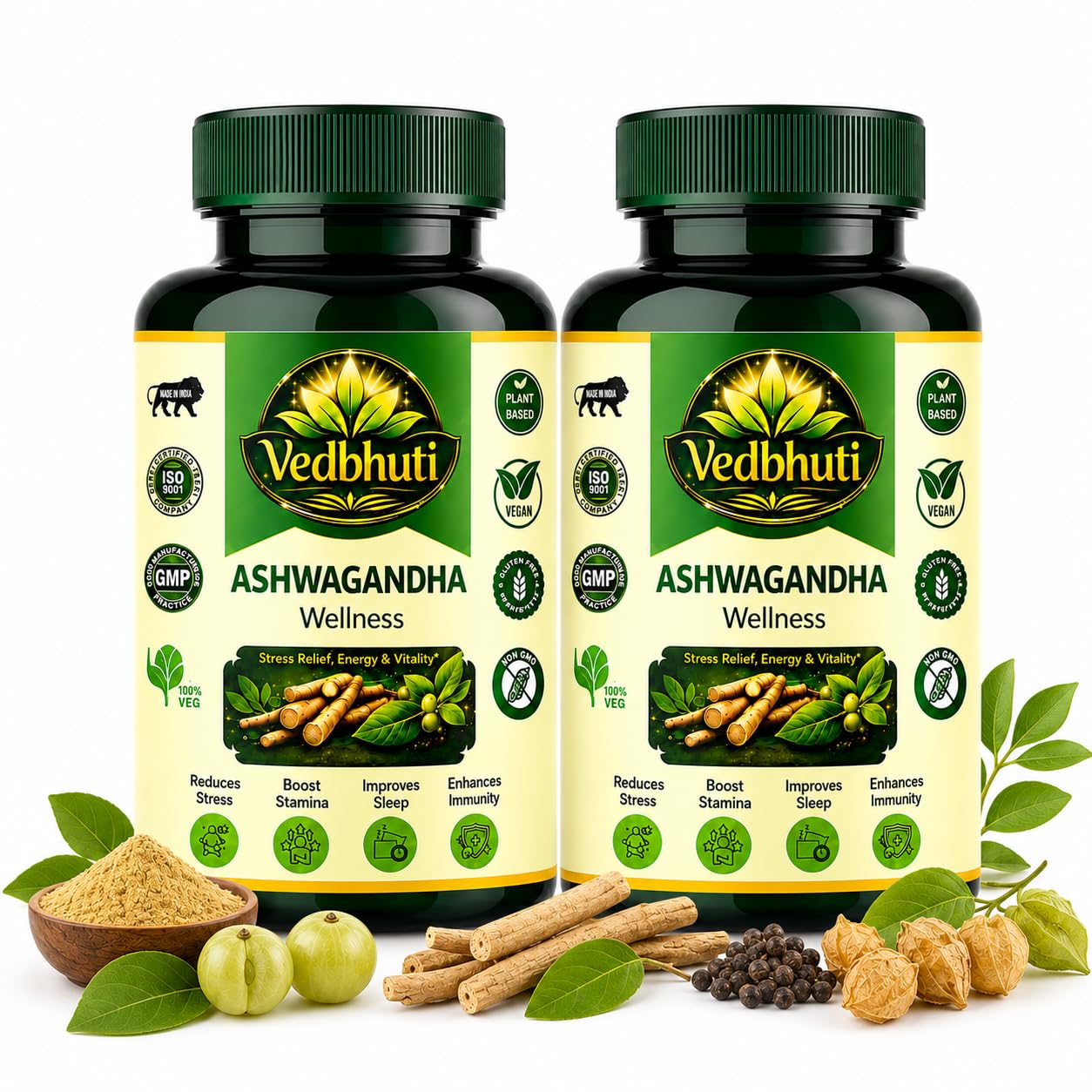 VEDBHUTI Ashwagandha Capsules 500mg, 60 Count, Vegan Herbal Supplement, Non-GMO (9)