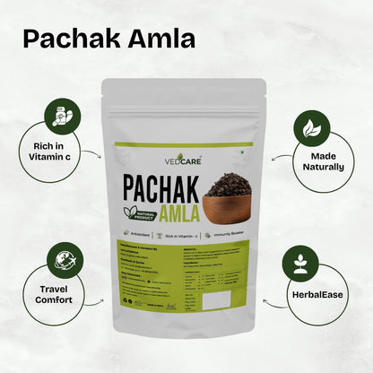 Vedcare Dried Amla Pachak Candy, Indian Gooseberry Snack, Seasoned with Black Salt and Spices - packaging