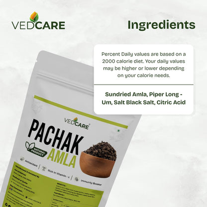 Vedcare Dried Amla Pachak Candy, Indian Gooseberry Snack, Seasoned with Black Salt and Spices - label detail