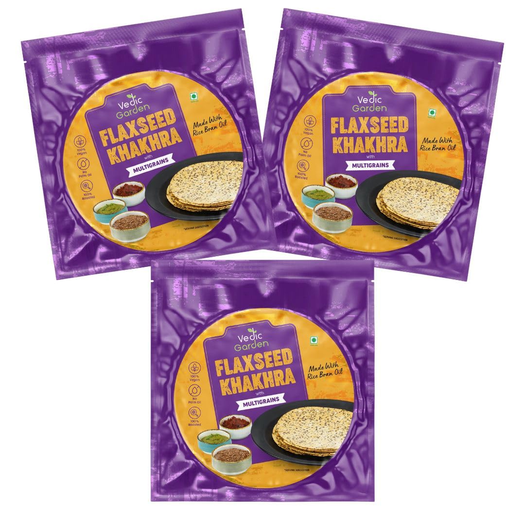 Vedic Garden Flaxseed Multigrain Khakhra, 180g - Roasted Indian Cracker, Vegan, No Palm Oil