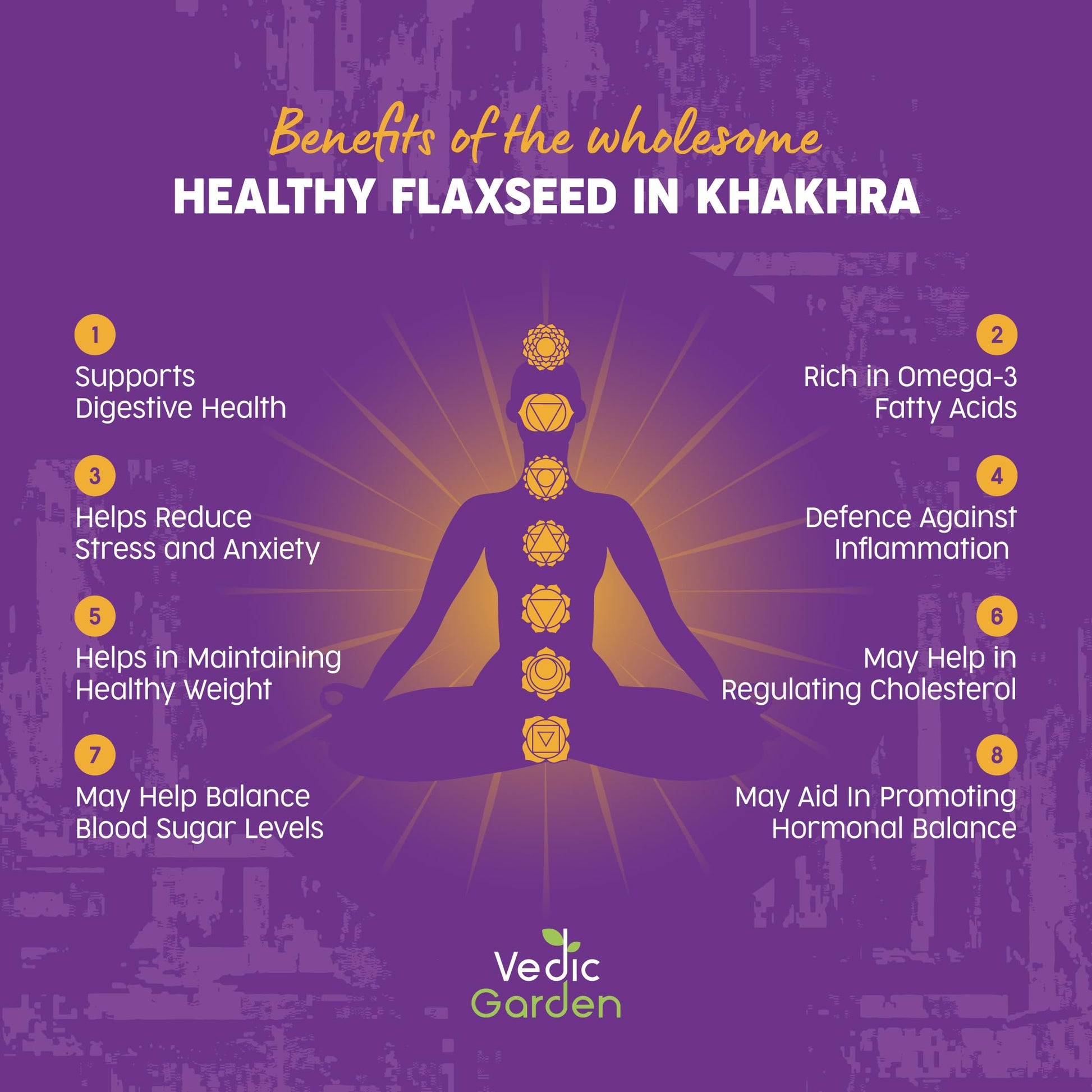 Vedic Garden Flaxseed Multigrain Khakhra, 180g - Roasted Indian Cracker, Vegan, No Palm Oil - label detail