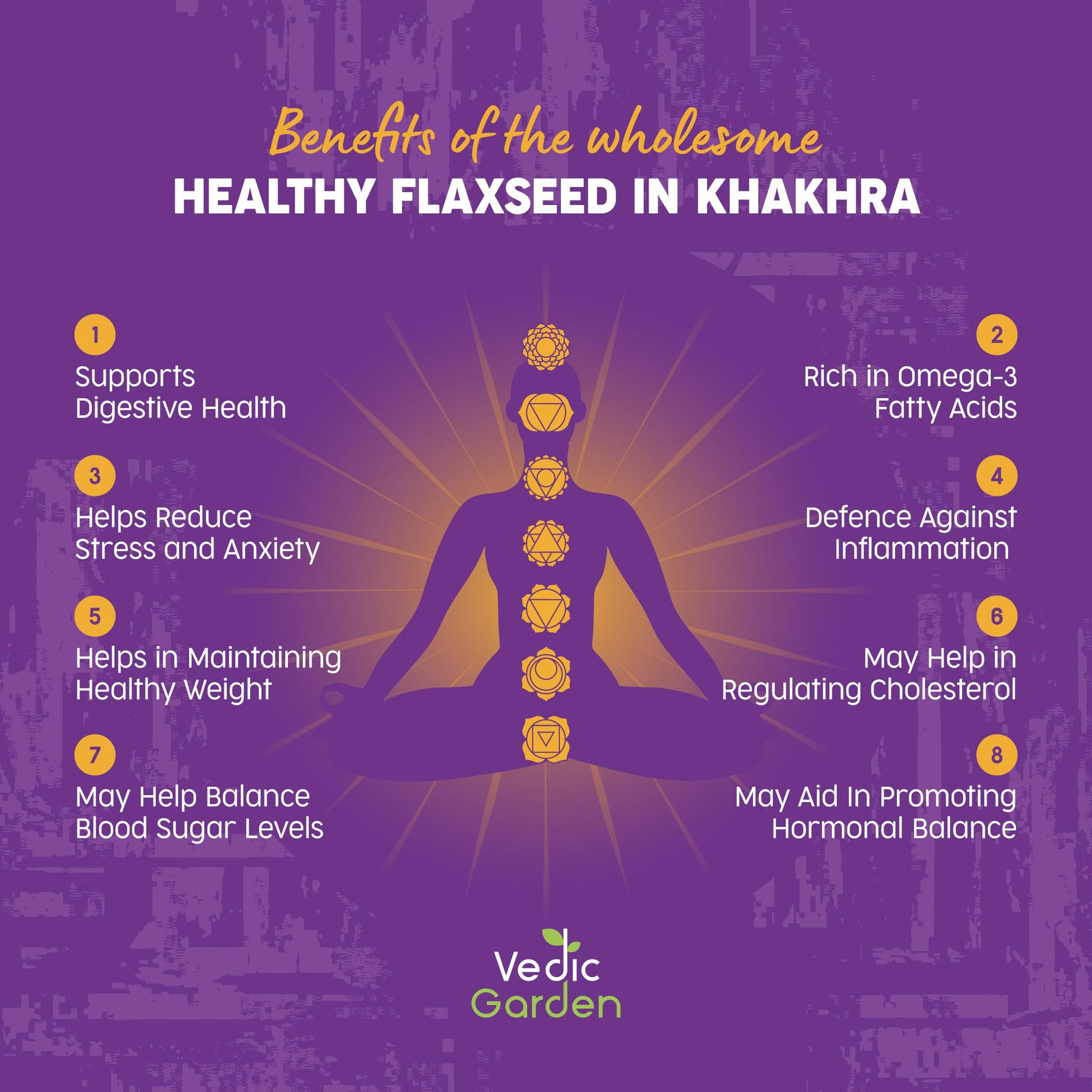 Vedic Garden Flaxseed Multigrain Khakhra, 180g - Roasted Indian Cracker, Vegan, No Palm Oil - label detail