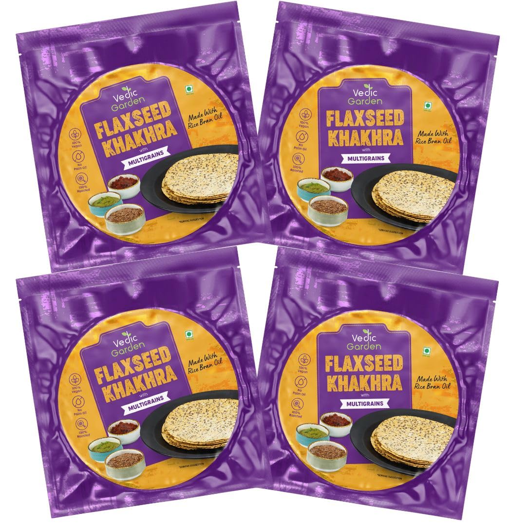 Vedic Garden Flaxseed Multigrain Khakhra, Roasted Thin Cracker, Vegan, Vacuum Packed, Gujarati Snack