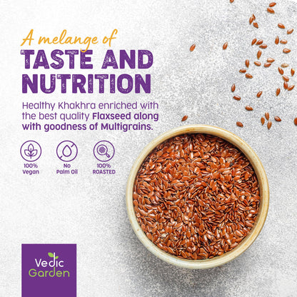 Vedic Garden Flaxseed Multigrain Khakhra, Roasted Thin Cracker, Vegan, Vacuum Packed, Gujarati Snack - packaging