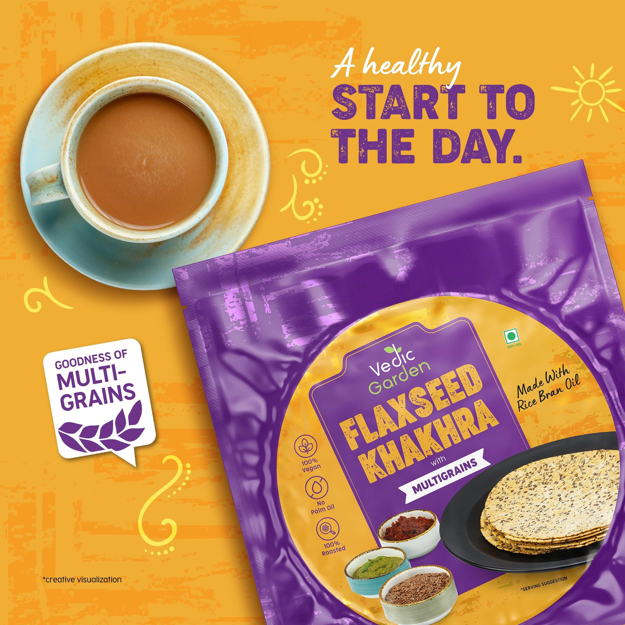 Vedic Garden Flaxseed Multigrain Khakhra, Roasted Thin Cracker, Vegan, Vacuum Packed, Gujarati Snack - ingredients panel