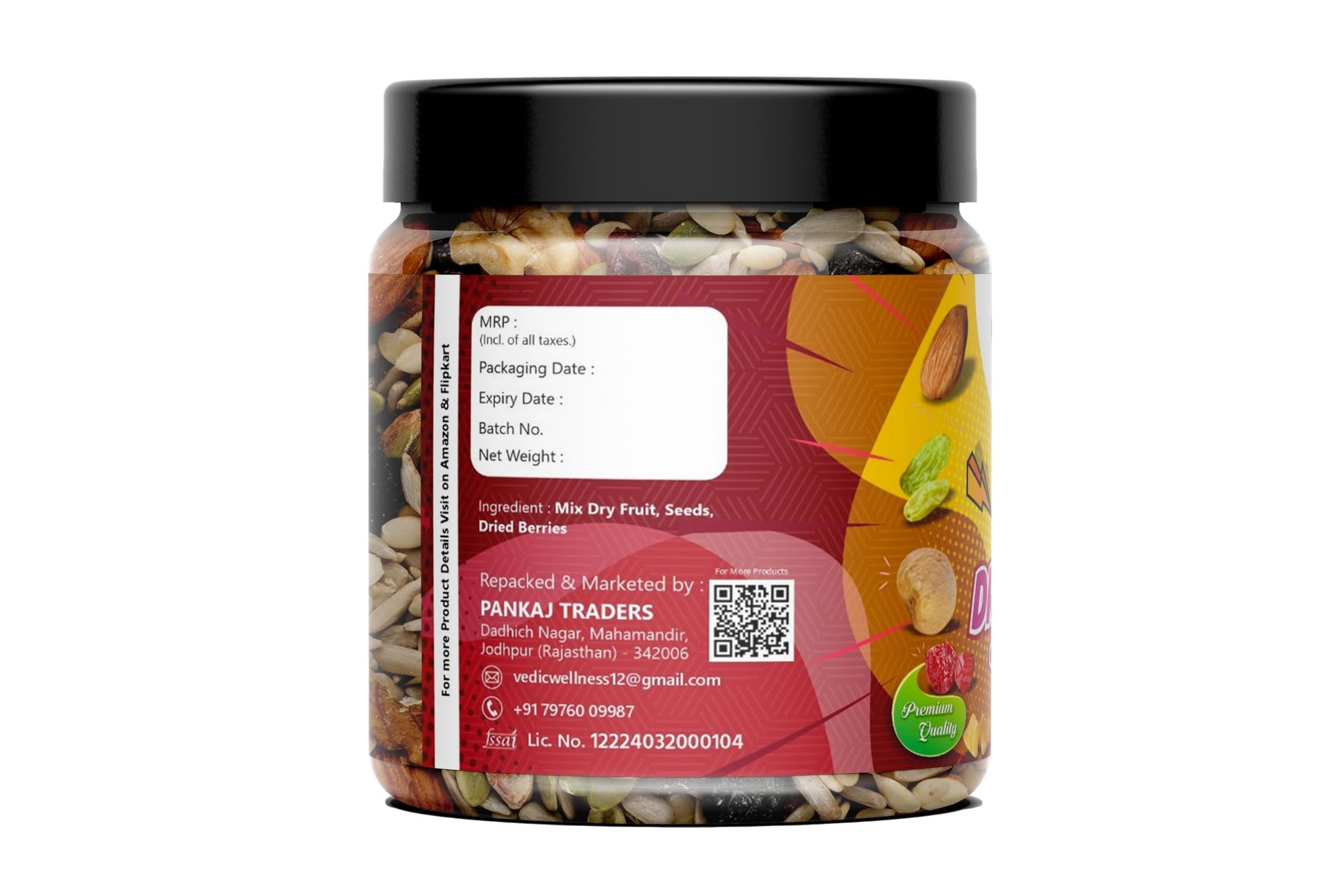 VEDIC WELLNESS Mixed Dried Fruits Snack Mix, 250g-1kg, No Added Sugar, Natural Dried Fruit Blend - back view
