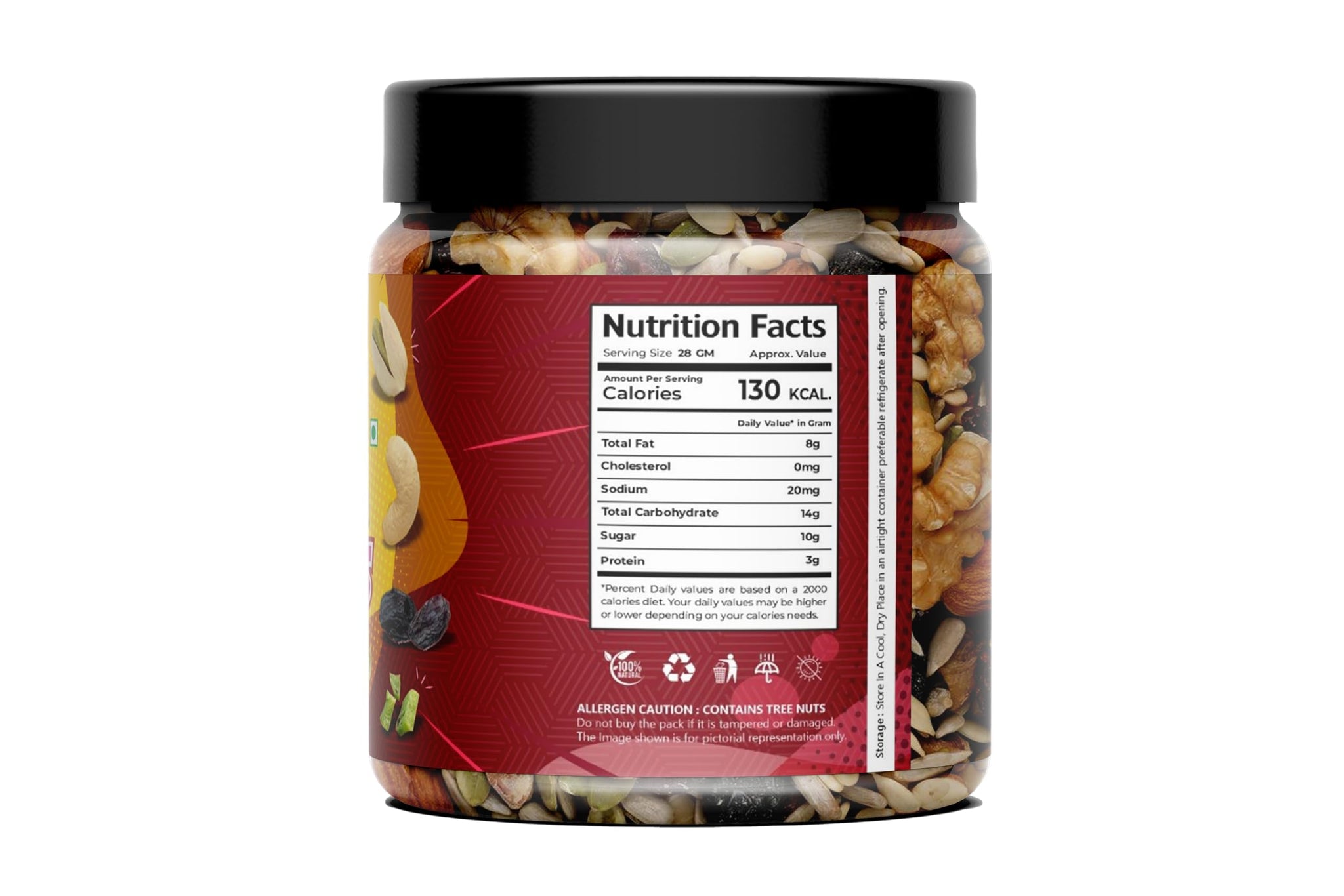 VEDIC WELLNESS Mixed Dried Fruits Snack Mix, 250g-1kg, No Added Sugar, Natural Dried Fruit Blend - packaging