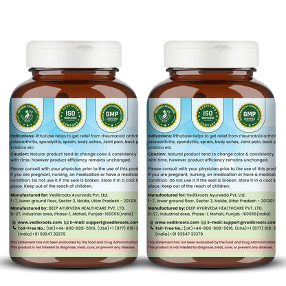 VEDIKROOTS RthoEase Ayurvedic Herbal Supplement, 120 Veg Capsules, Pack of 2, 130g - front view