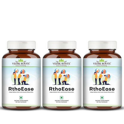 VEDIKROOTS RthoEase Ayurvedic Herbal Supplement, 180 Veg Capsules, Pack of 3, 250g