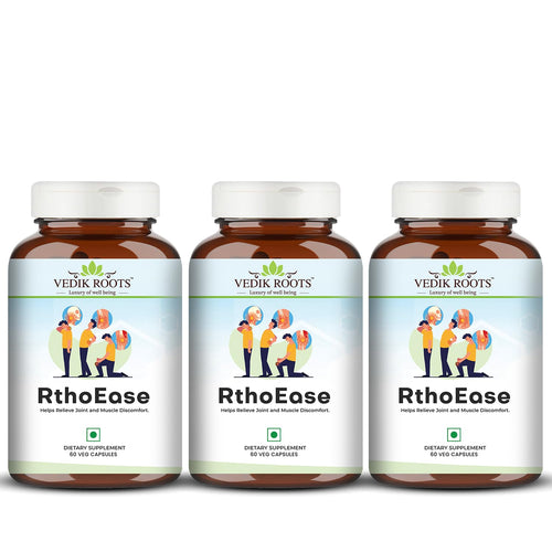 VEDIKROOTS RthoEase Ayurvedic Herbal Supplement, 180 Veg Capsules, Pack of 3, 250g