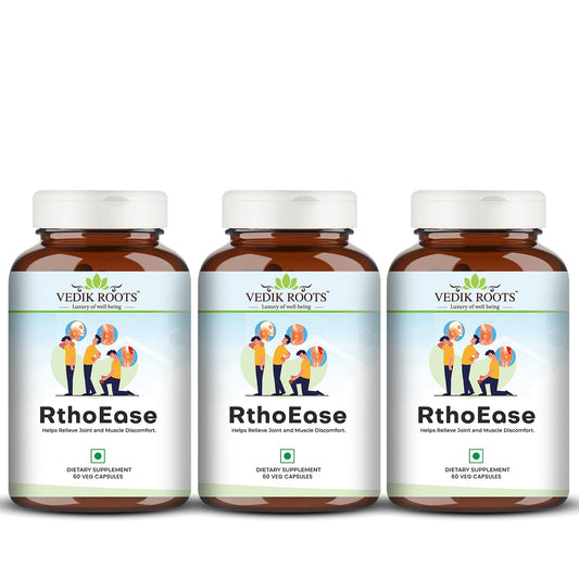 VEDIKROOTS RthoEase Ayurvedic Herbal Supplement, 180 Veg Capsules, Pack of 3, 250g