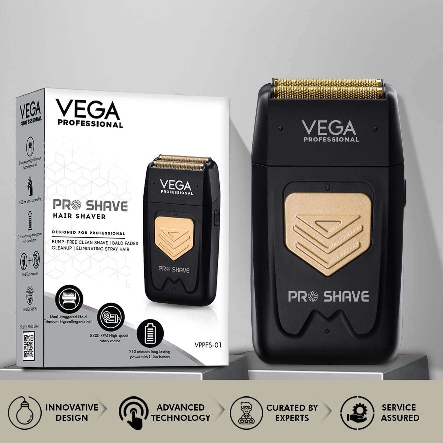 VEGA PROFESSIONAL Mighty Mini Foil Hair Shaver for Men, Portable Electric Shaver with Triple Floating Blades, 180 Min Runtime