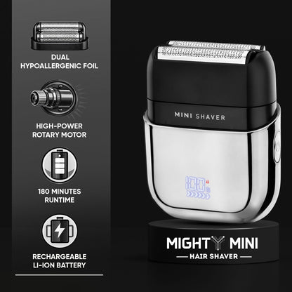 VEGA PROFESSIONAL Mighty Mini Foil Hair Shaver for Men, Portable Electric Shaver with Triple Floating Blades, 180 Min Runtime