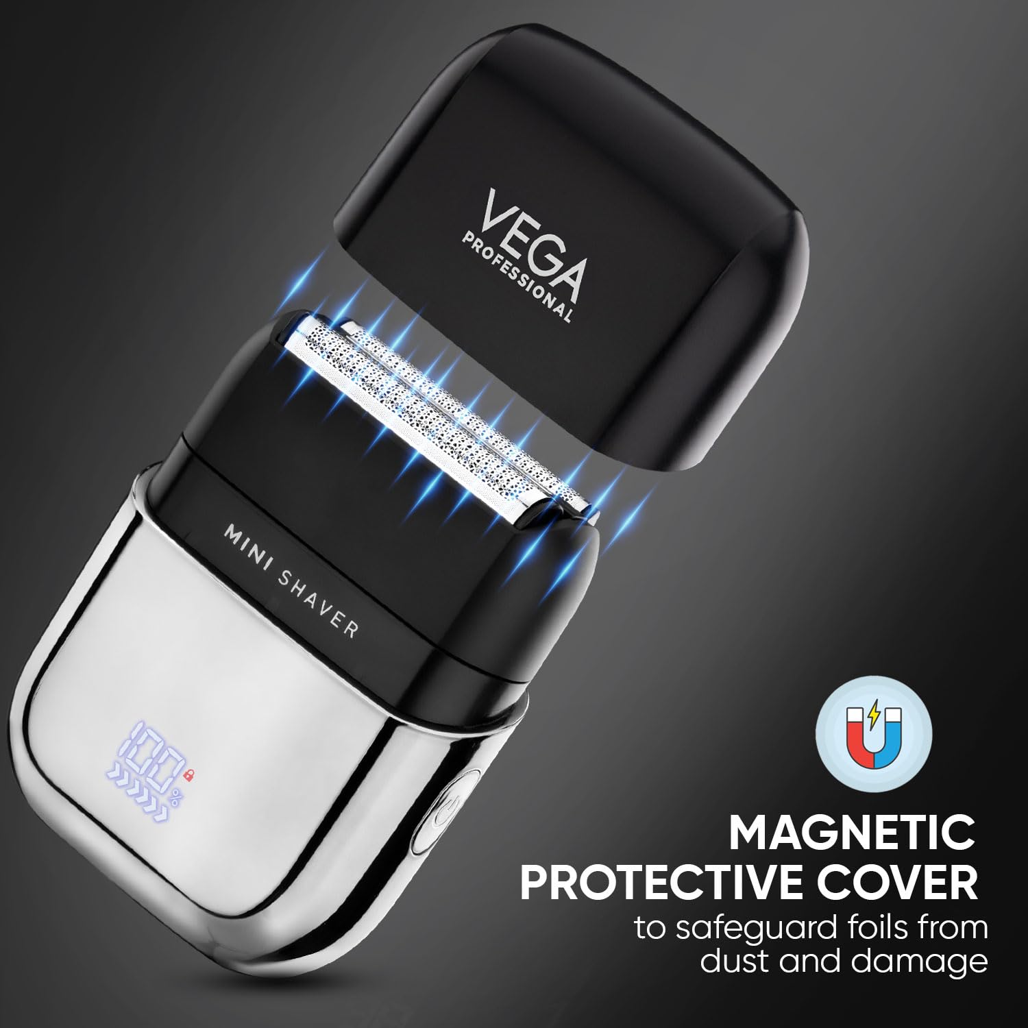 VEGA PROFESSIONAL Mighty Mini Foil Hair Shaver for Men, Portable Electric Shaver with Triple Floating Blades, 180 Min Runtime