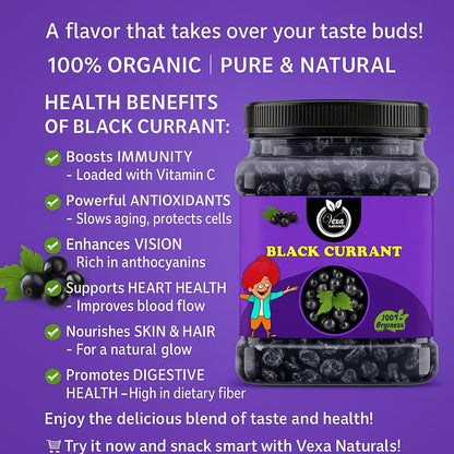 VEXA NATURALS Dried Black Currants, Whole Fruit, Naturally Sweet, Chewy Snack - back view