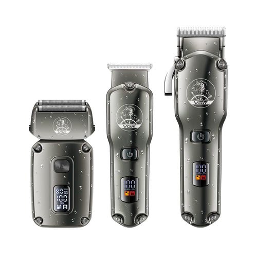 VGR Professional Hair Clipper & Trimmer Kit, V-675 S3, Stainless Steel Blades, 180 Min Runtime, 14 Guide Combs, Cordless, USB