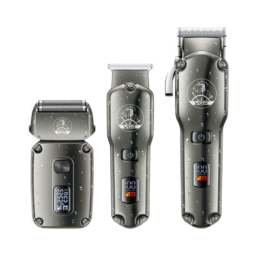 VGR Professional Hair Clipper & Trimmer Kit, V-675 S3, Stainless Steel Blades, 180 Min Runtime, 14 Guide Combs, Cordless, USB