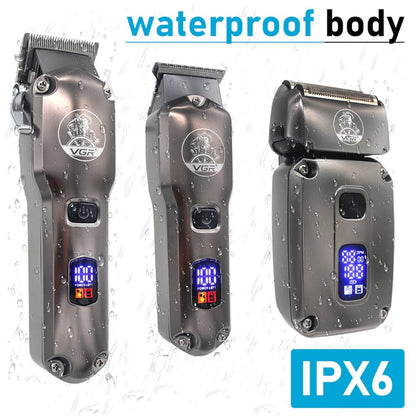 VGR Professional Hair Clipper & Trimmer Kit, V-675 S3, Stainless Steel Blades, 180 Min Runtime, 14 Guide Combs, Cordless, USB