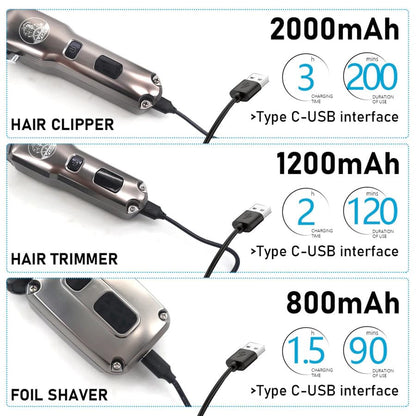 VGR Professional Hair Clipper & Trimmer Kit, V-675 S3, Stainless Steel Blades, 180 Min Runtime, 14 Guide Combs, Cordless, USB