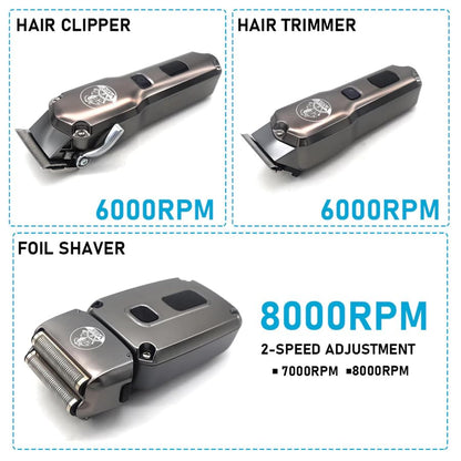 VGR Professional Hair Clipper & Trimmer Kit, V-675 S3, Stainless Steel Blades, 180 Min Runtime, 14 Guide Combs, Cordless, USB