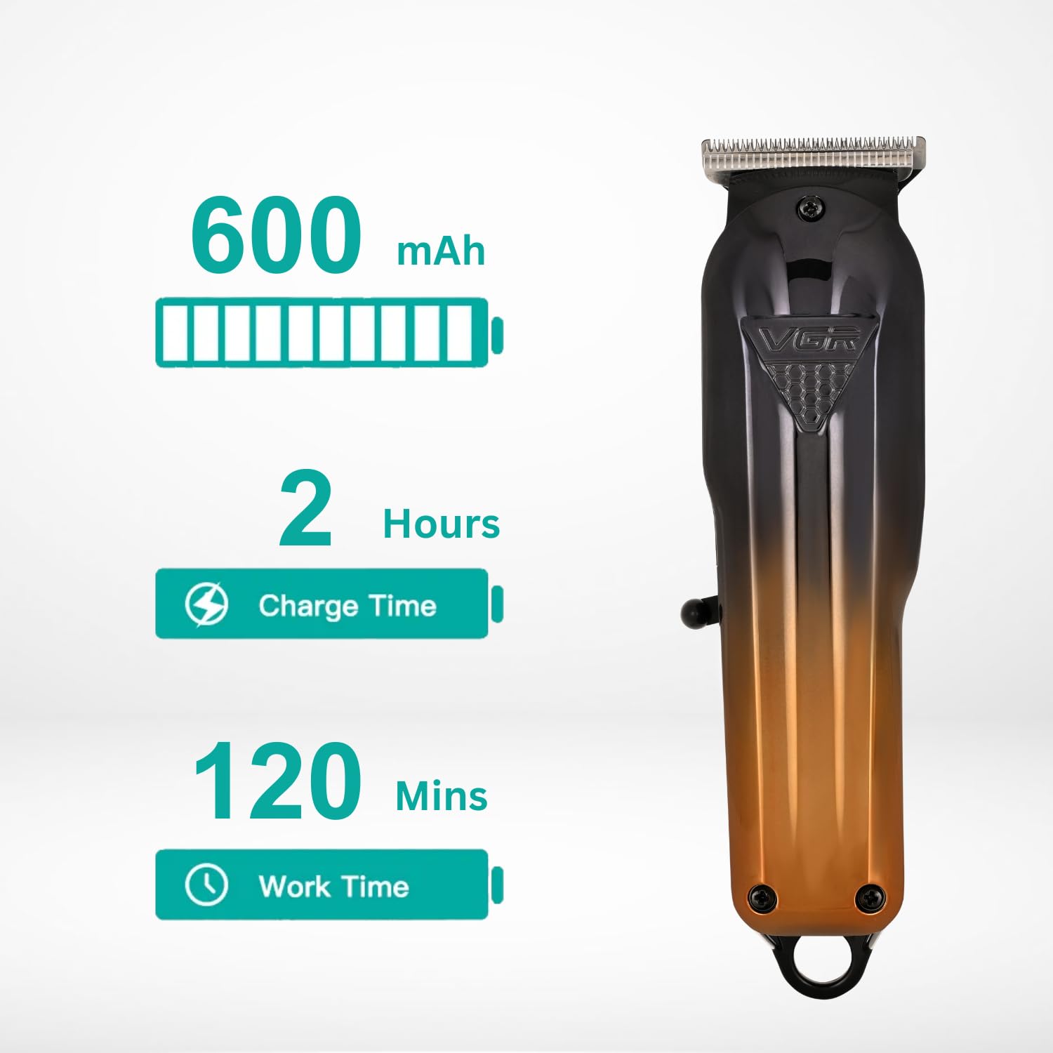 VGR V-646 Professional Rechargeable Hair Clipper Trimmer Set with Digital Display, 10 Guide Combs, Taper Lever, 200/120 Min R