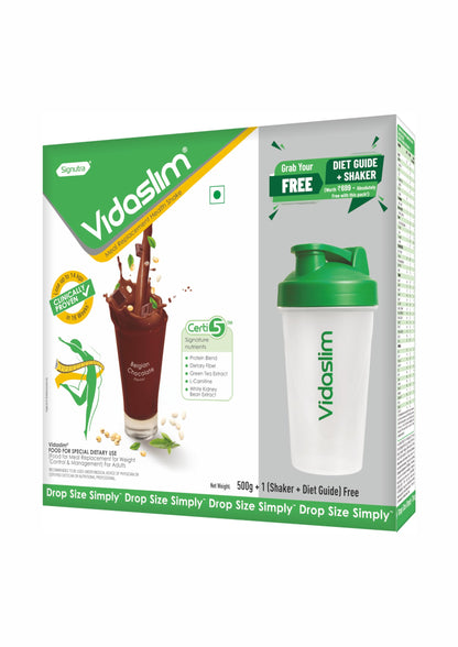 Vidaslim Belgian Chocolate Meal Replacement Shake, 500g, with Shaker, 22.8g Protein, No Added Sugar