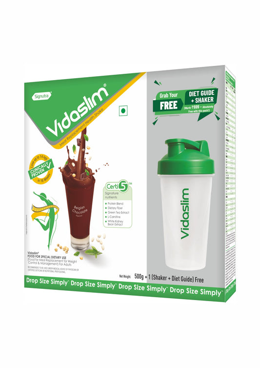 Vidaslim Belgian Chocolate Meal Replacement Shake, 500g, with Shaker, 22.8g Protein, No Added Sugar