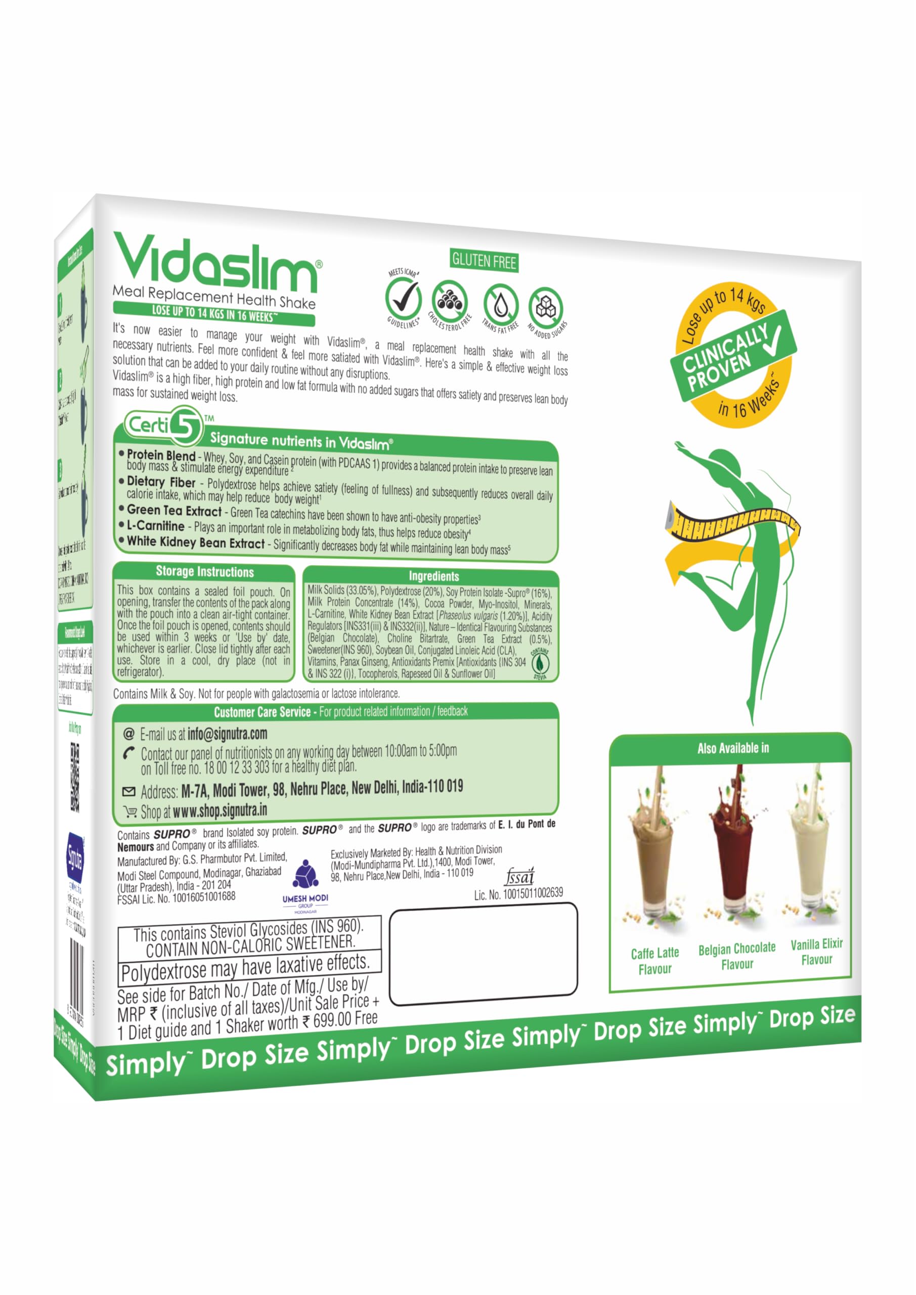 Vidaslim Belgian Chocolate Meal Replacement Shake, 500g, with Shaker, 22.8g Protein, No Added Sugar - front view
