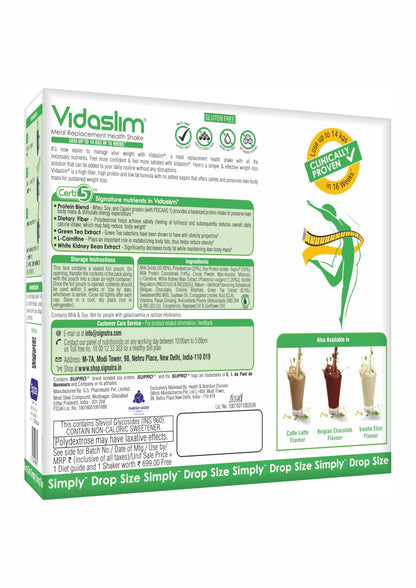 Vidaslim Belgian Chocolate Meal Replacement Shake, 500g, with Shaker, 22.8g Protein, No Added Sugar - front view