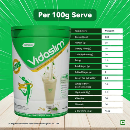 Vidaslim Meal Replacement Shake, 400g, Protein Powder with 22.8g Protein, No Added Sugars, Low Fat - back view (12)