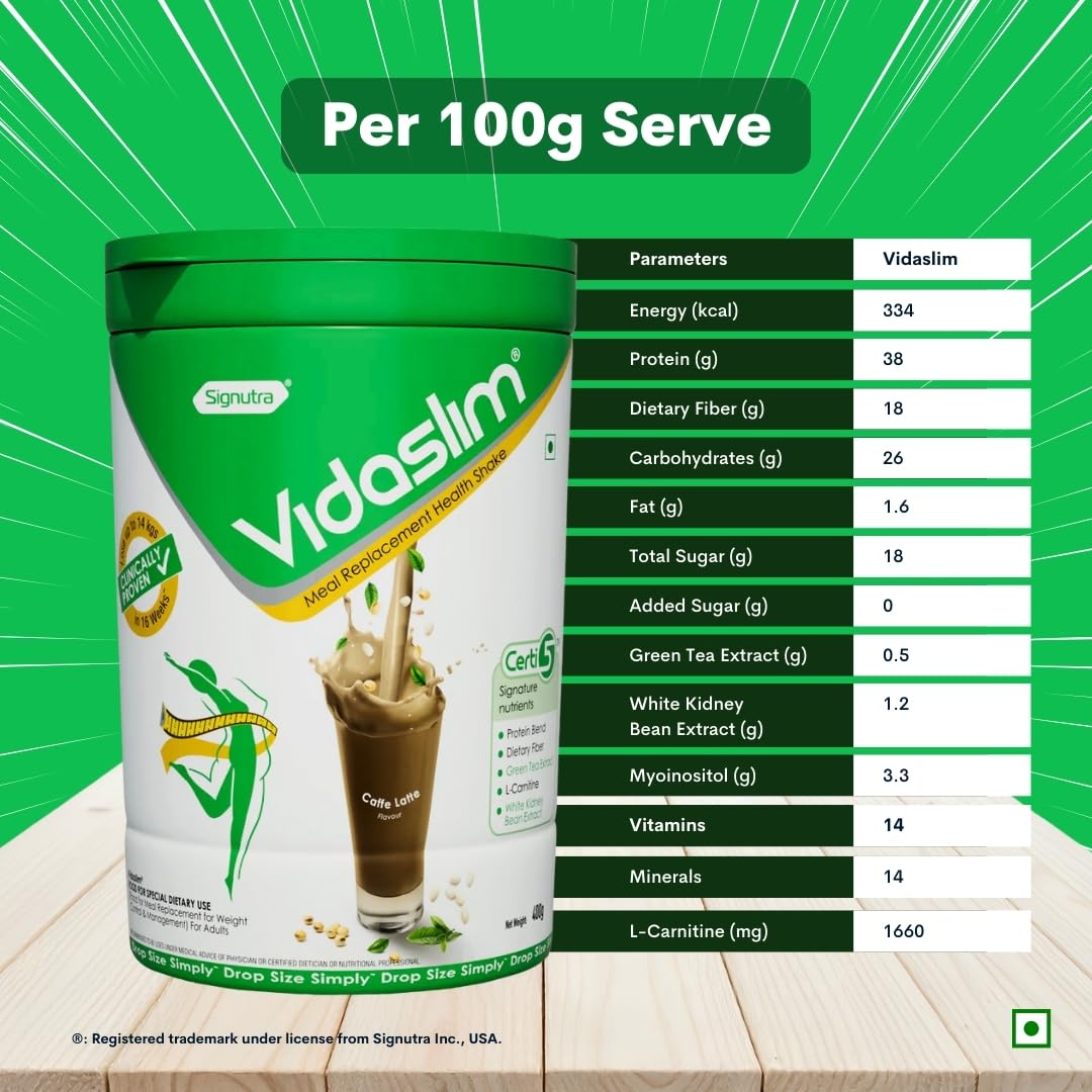 Vidaslim Meal Replacement Shake, 400g, Protein Powder with 22.8g Protein, No Added Sugars, Low Fat - back view