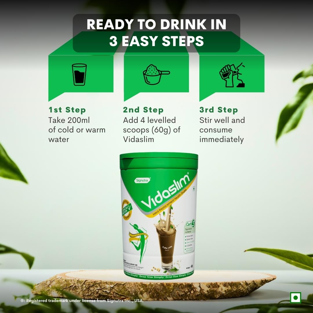 Vidaslim Meal Replacement Shake, 400g, Protein Powder with 22.8g Protein, No Added Sugars, Low Fat - close-up detail