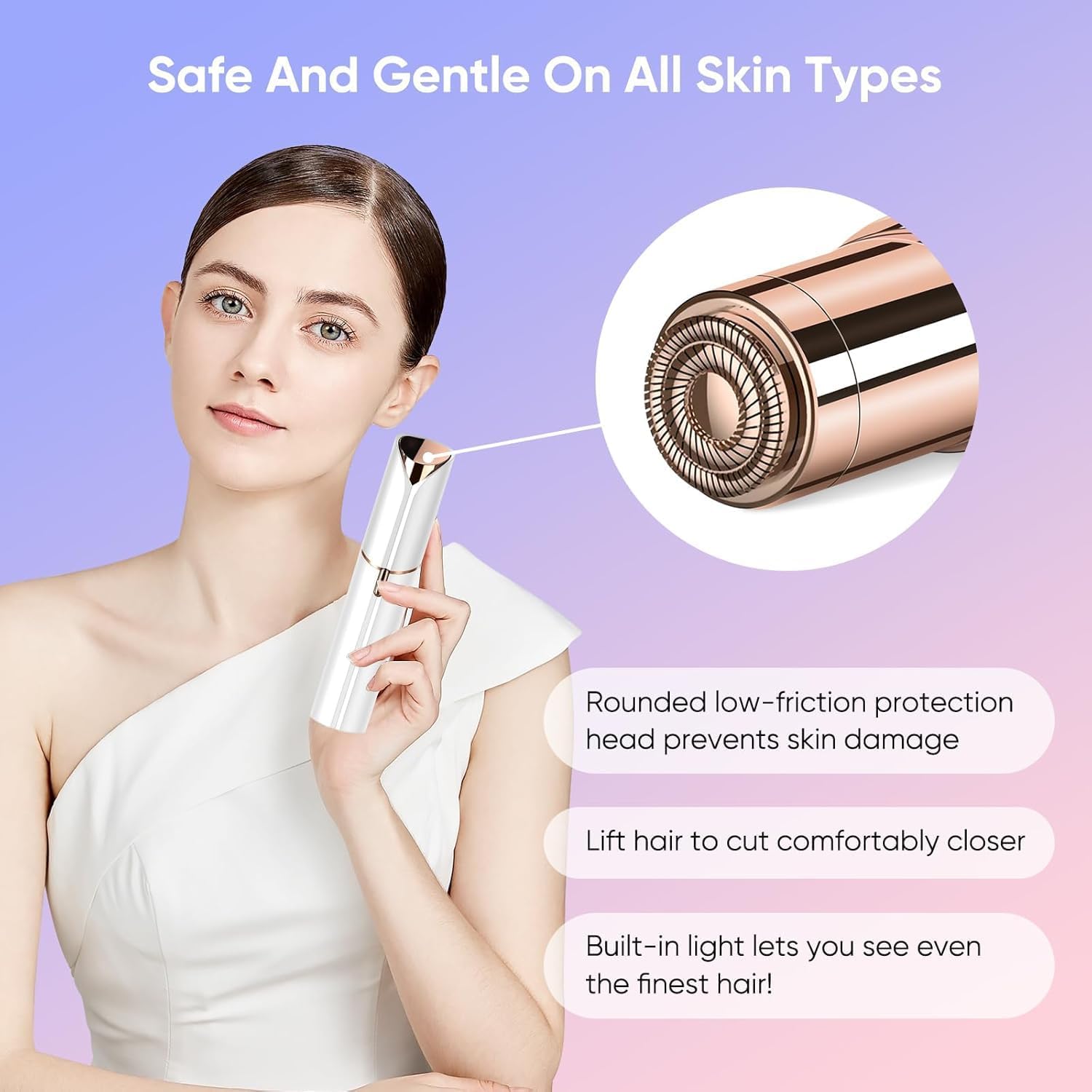 VIFERA Facial Hair Remover Epilator with LED Light - USB Rechargeable Women's Epilator, Compact Lipstick Design - back view