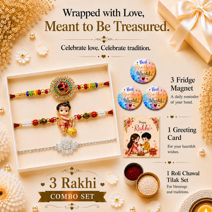 VighNox Rakhi set for Brother with Gift hamper, 3 rakhis for Rakshabandhan - back view (12)
