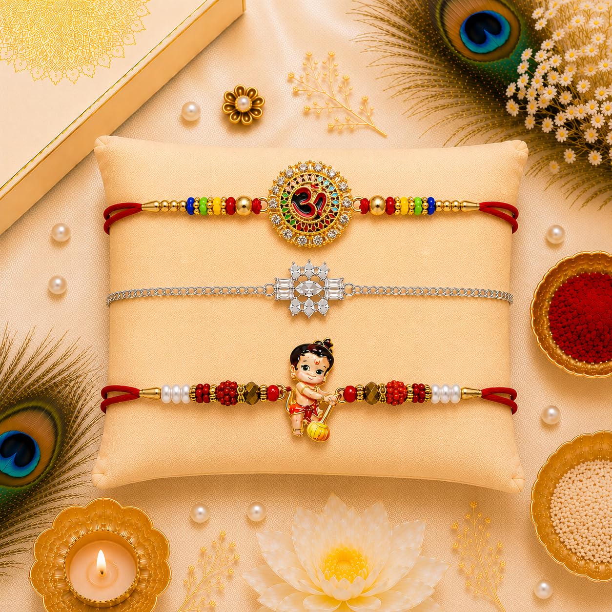 VighNox Rakhi set for Brother with Gift hamper, 3 rakhis for Rakshabandhan - label detail (13)