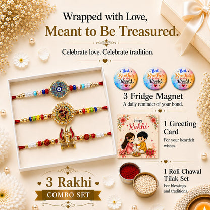 VighNox Rakhi set for Brother with Gift hamper, 3 rakhis for Rakshabandhan - back view (18)