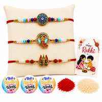 C1 - Trishul, Evil Eye, Ganesh Rakhi Set with Gift