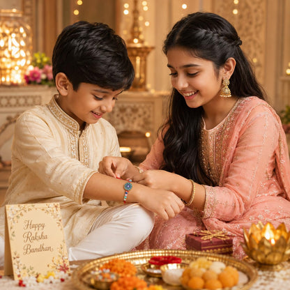 VighNox Rakhi set for Brother with Gift hamper, 3 rakhis for Rakshabandhan - in use (21)